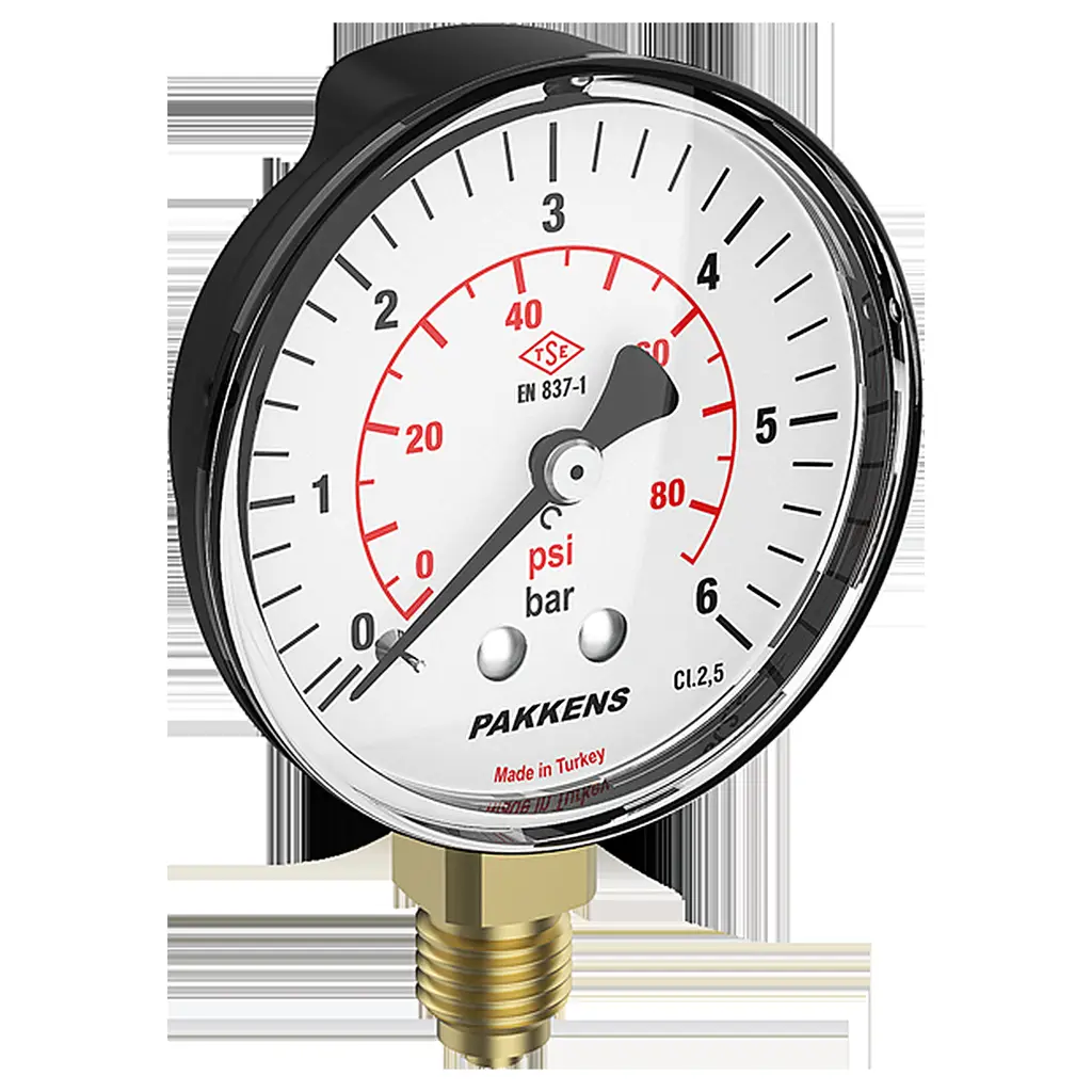 Pakkens Manometre 63 mm 6 Bar Alttan Bağlantılı
