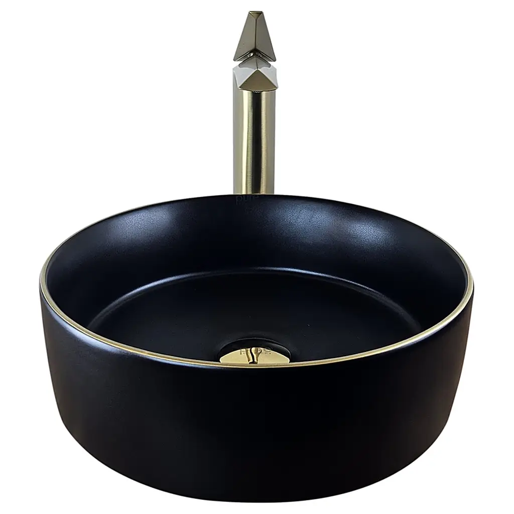 Pure 36 cm Siyah Altın Tezgah Üstü Çanak Lavabo