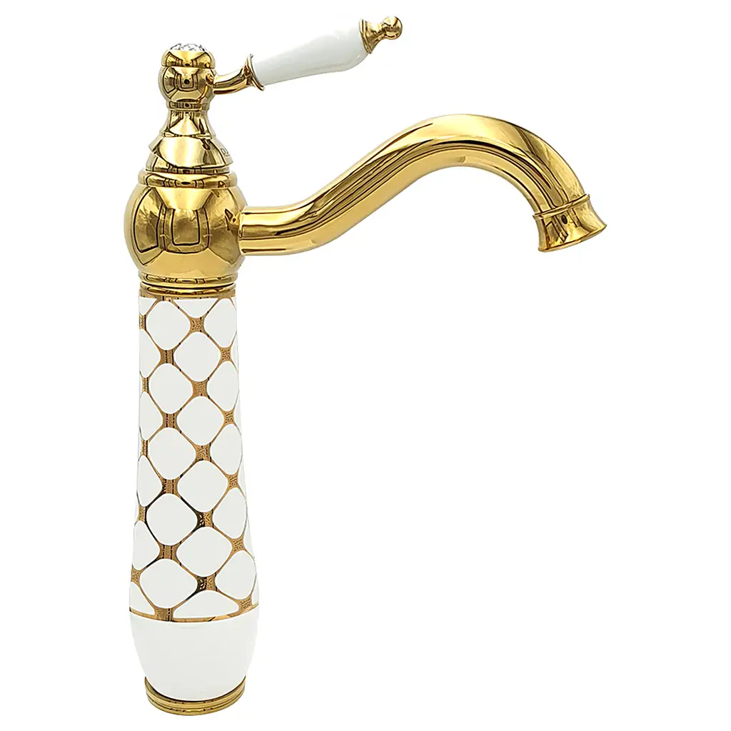 Pure Geometrik Beyaz Altın Çanak Lavabo Bataryası