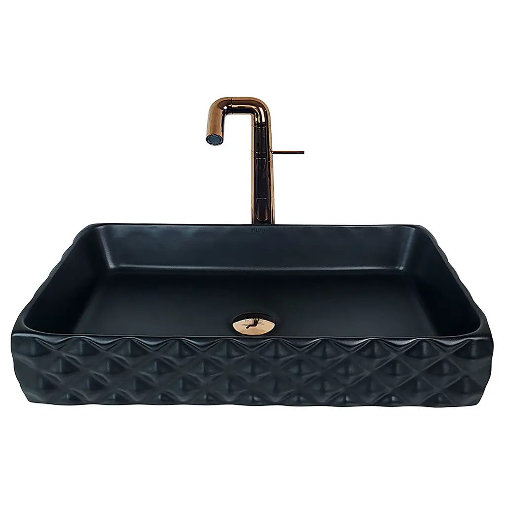 Pure Kapitone 60 cm Siyah Tezgah Üstü Çanak Lavabo