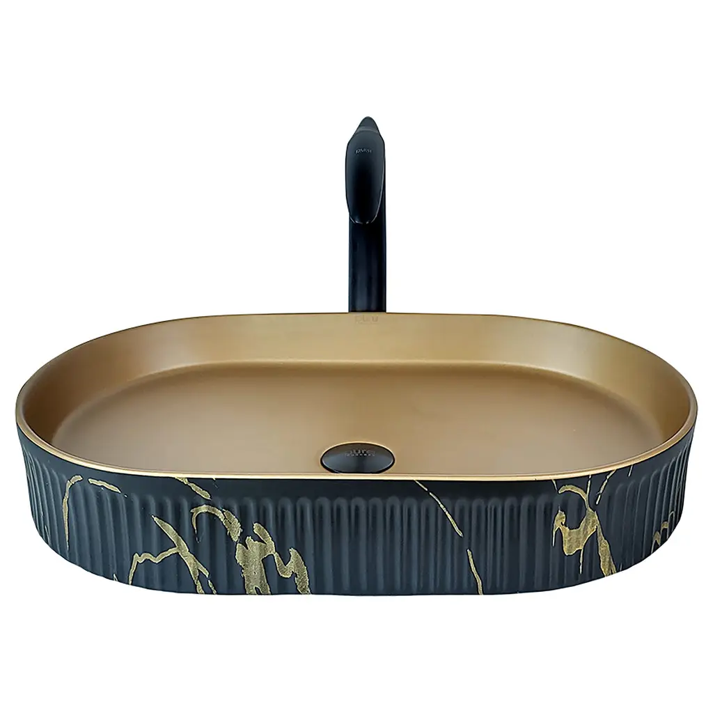 Pure Marmo 58 cm Siyah Mat Gold Tezgah Üstü Çanak Lavabo