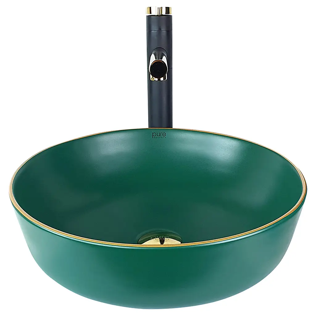 Pure Mat Yeşil Altın Oval Tezgah Üstü Çanak Lavabo